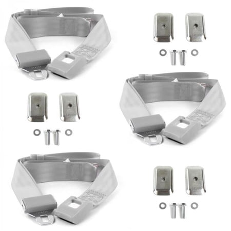 SafeTBoy Standard 2 Point Gray & Grey Lap Bench Seat Belt Kit with Bracketry for Ford 1952-1954 - 3 Belts
