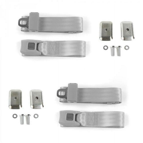 SafeTBoy Standard 2 Point Gray & Grey Lap Bucket Seat Belt Kit with Bracketry for Chevy Nova 1968-1974 - 2 Belts
