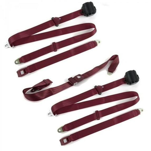 SafeTBoy Standard 3 Point Burgundy Retractable Bench Seat Belt Kit for Chevy Impala 1965-1970 - 3 Belts