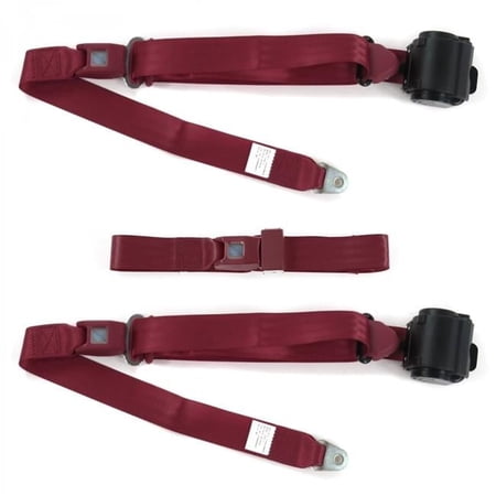 SafeTBoy Standard 3 Point Burgundy Retractable Bench Seat Belt Kit for Ford 1928-1931 Model A - 3 Belts