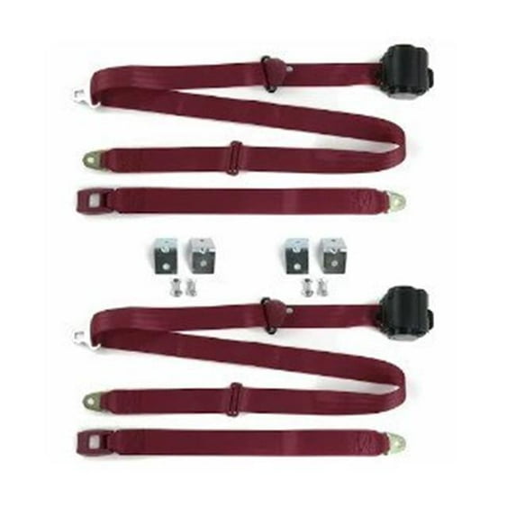 SafeTBoy Standard 3 Point Burgundy Retractable Bucket Seat Belt Kit with Bracketry & 2 Belts for 1974-1983 Jeep Cherokee
