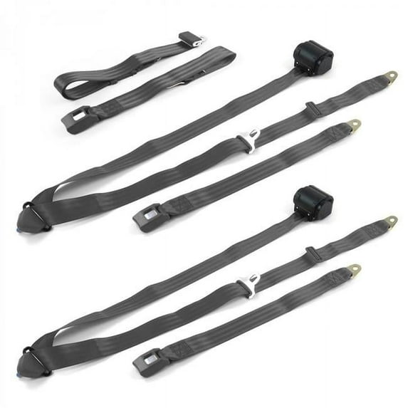 SafeTBoy Standard 3 Point Charcoal Retractable Bench Seat Belt Kit for Ford Thunderbird 1980-1982 - 3 Belts