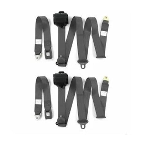 SafeTBoy Standard 3 Point Charcoal Retractable Bucket Seat Belt Kit with Bracketry & 2 Belts for 1968-1974 Ford Van