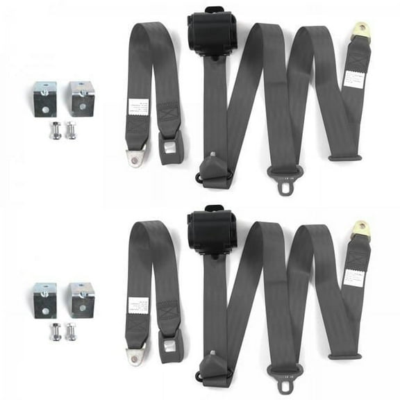 SafeTBoy Standard 3 Point Charcoal Retractable Bucket Seat Belt Kit with Bracketry for Desoto 1946-1961 - 2 Belts