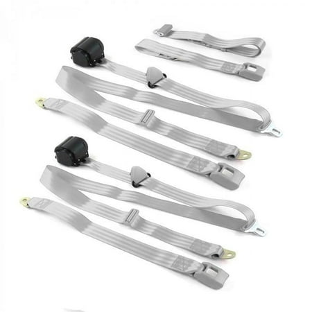 SafeTBoy Standard 3 Point Gray & Grey Retractable Bench Seat Belt Kit for Jeep Commando 1966-1973 - 3 Belts