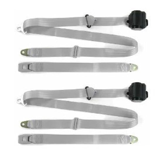 SafeTBoy Standard 3 Point Gray Retractable Bucket Seat Belt Kit with Bracketry & 2 Belts for 1959-1960 Chevy Impala