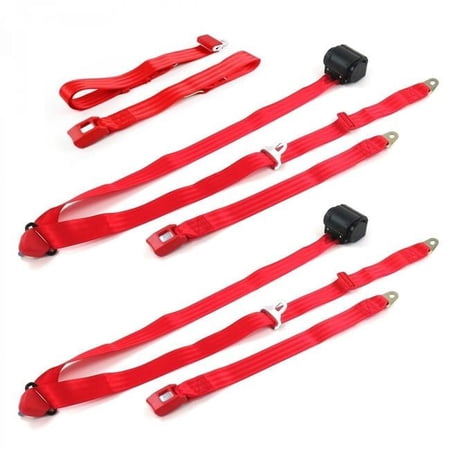 SafeTBoy Standard 3 Point Red Retractable Bench Seat Belt Kit for VW Type 1 Split 1947-1952 - 3 Belts