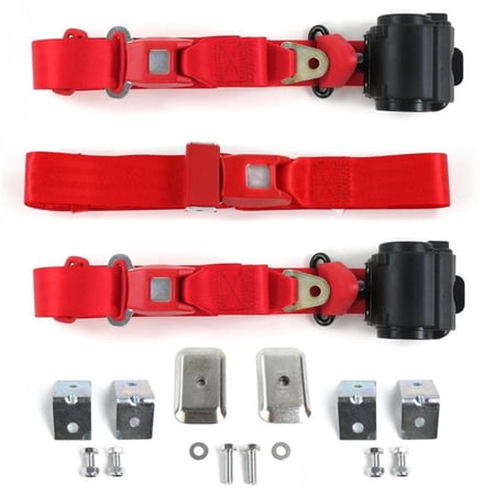 SafeTBoy Standard 3 Point Red Retractable Bench Seat Belt Kit with Bracketry for Triumph TR2, 3 1953-1961 - 3 Belts