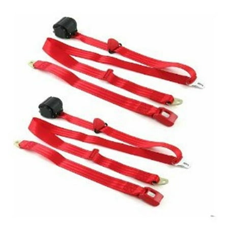 SafeTBoy Standard 3 Point Red Retractable Bucket Seat Belt Kit with Bracketry & 2 Belts for 1928-1932 Early Cars