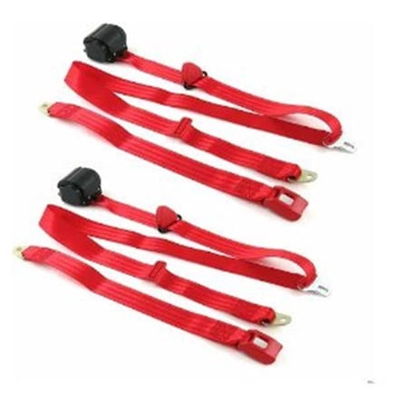 SafeTBoy Standard 3 Point Red Retractable Bucket Seat Belt Kit with Bracketry & 2 Belts for 1933-1934 Model C Ford