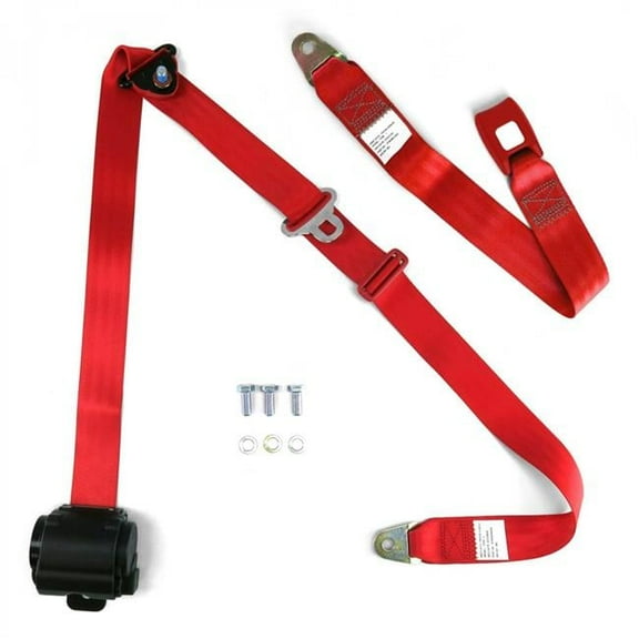SafeTboy 166 in. 3 Point Retractable Red Safety Seat Belt with Standard Push Button Bench