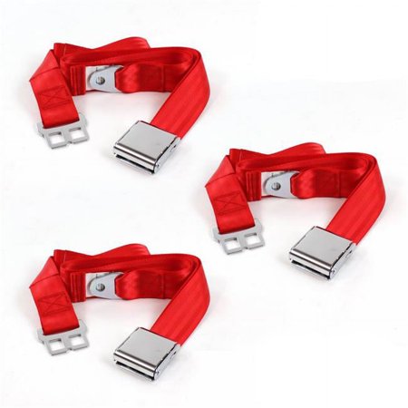 SafeTboy 662169 Airplane 2 Point Red Lap Bench Seat Belt Kit for 1982-1994 Chevy Cavalier - 3 Belts