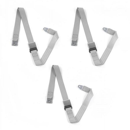 SafeTboy 662253 Airplane 2 Point Gray Lap Bench Seat Belt Kit for 1968-1972 Chevy Chevelle - 3 Belts