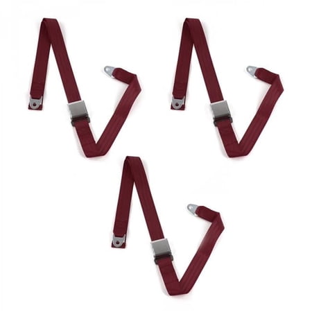 SafeTboy 662592 Airplane 2 Point Burgundy Lap Bench Seat Belt Kit for 1950-1954 Nash Rambler - 3 Belts
