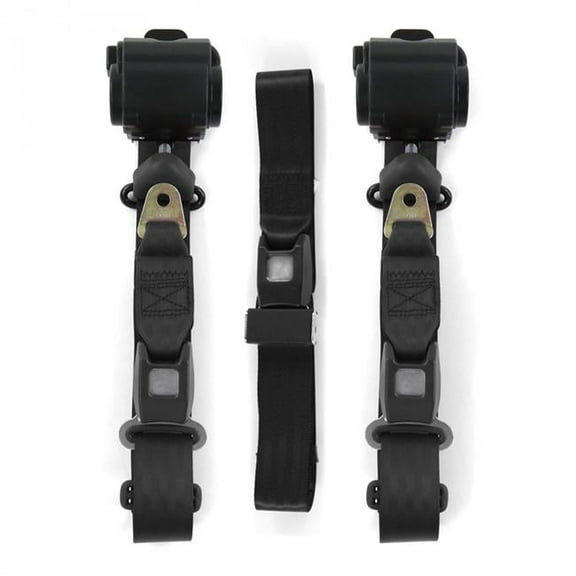 SafeTboy 670721 Jeep Comanche 1985-1992 Standard 3 Point Black Retractable Bench Seat Belt Kit - 3 Belts