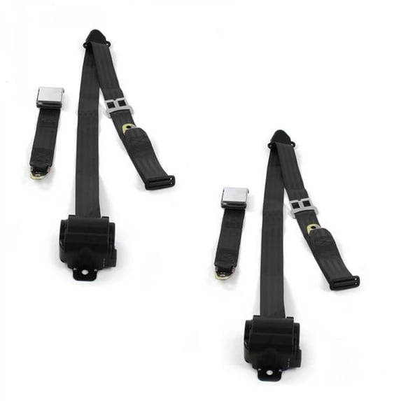 SafeTboy 672372 Chevy Truck 1973-1987 Airplane 3 Point Black Retractable Bucket Seat Belt Kit - 2 Belts