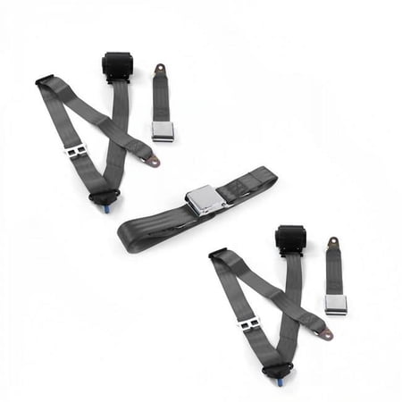 SafeTboy 675590 Airplane 3 Point Charcoal Retractable Bench Seat Belt Kit for 1935-1941 Ford Truck - 3 Belts