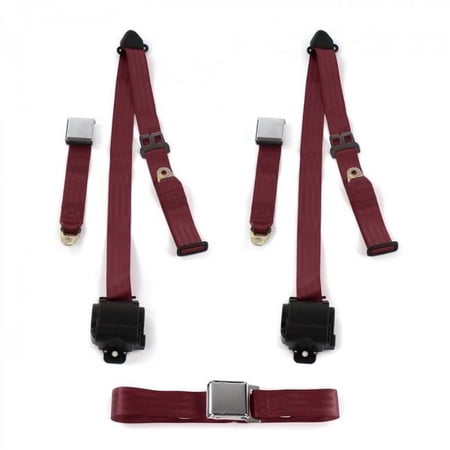 SafeTboy 675799 Airplane 3 Point Burgundy Retractable Bench Seat Belt Kit for 1900-1927 Early Cars - 3 Belts