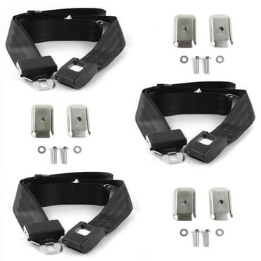 SafeTboy 676298 Chevy Bel Air 1955-1957 Standard 2 Point Black Lap Bench Seat Belt Kit with Bracketry - 3 Belts