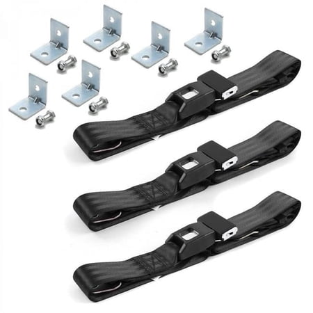 SafeTboy 676477 Standard 2 Point Black Lap Bench Seat Belt Kit with Bracketry for 1979-1987 AMC Eagle - 3 Belts