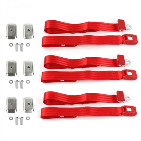 SafeTboy 677023 Standard 2 Point Red Lap Bench Seat Belt Kit with Bracketry for 1948-1967 Frazer Nash - 3 Belts