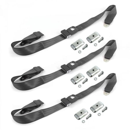 SafeTboy 677707 Standard 2 Point Charcoal Lap Bench Seat Belt Kit with Bracketry for 1967-1974 AMC AMX - 3 Belts