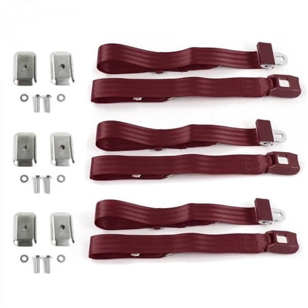 SafeTboy 677937 Standard 2 Point Burgundy Lap Bench Seat Belt Kit with Bracketry for 1980-1996 Ford Bronco - 3 Belts