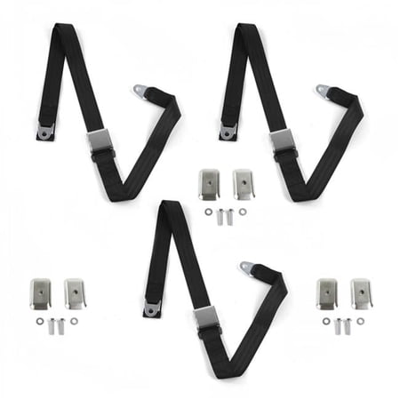 SafeTboy 678294 Airplane 2 Point Black Lap Bench Seat Belt Kit with Bracketry for 1969-1972 Chevy FS Blazer - 3 Belts