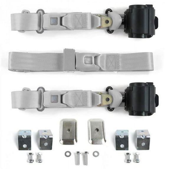 SafeTboy 684571 Standard 3 Point Gray Retractable Bench Seat Belt Kit with Bracketry for 1967-1979 Ford Truck - 3 Belts