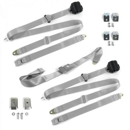 SafeTboy 684684 Standard 3 Point Gray Retractable Bench Seat Belt Kit with Bracketry for 1972-1980 Chevy LUV Truck - 3 Belts