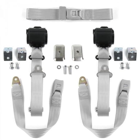 SafeTboy 684704 Standard 3 Point Gray Retractable Bench Seat Belt Kit with Bracketry for 1933-1934 Early Cars - 3 Belts