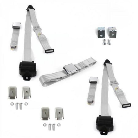 SafeTboy 685713 Airplane 3 Point Gray Retractable Bench Seat Belt Kit with Bracketry for 1966-1977 Ford Bronco - 3 Belts