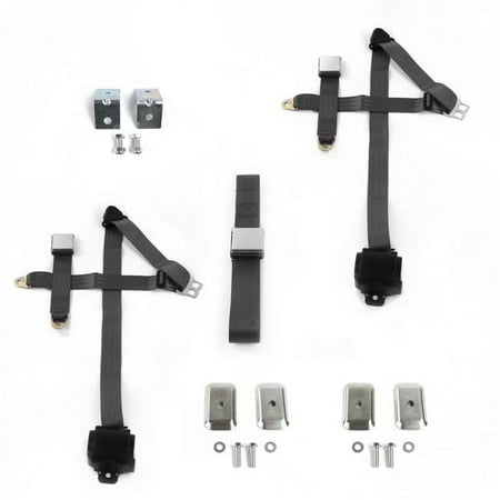 SafeTboy 686028 Airplane 3 Point Charcoal Retractable Bench Seat Belt Kit with Bracketry for 1968-1972 Chevy Chevelle - 3 Belts