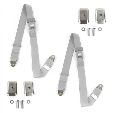SafeTboy 689763 Standard 2 Point Gray Lap Bucket Seat Belt Kit with Bracketry for 1947-1952 VW Type 1 Split - 2 Belts