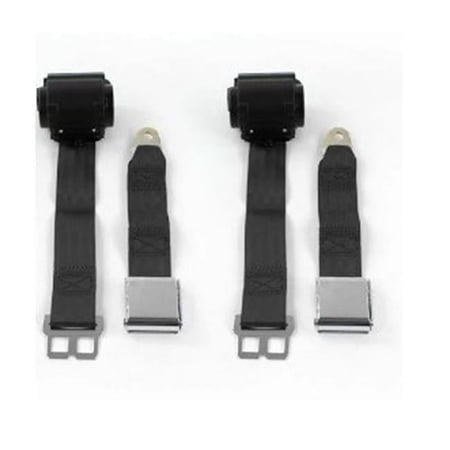 SafeTboy 690777 Airplane 2 Point Black Lap Bucket Seat Belt Kit with Bracketry for 1941-1948 Ford - 2 Belts