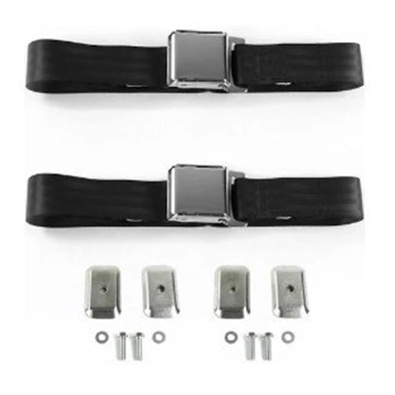 SafeTboy 691023 Airplane 2 Point Black Lap Bucket Seat Belt Kit with Bracketry for 1949-1967 VW Type 2 Split - 2 Belts