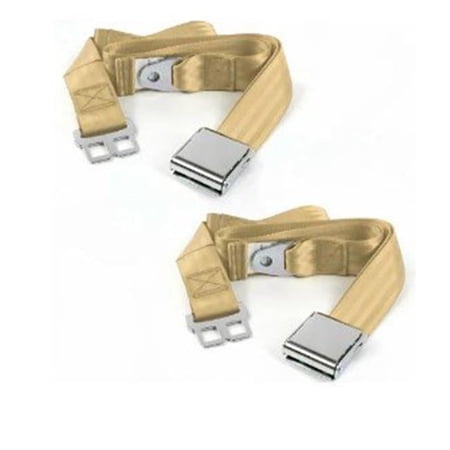 SafeTboy 691229 Airplane 2 Point Tan Lap Bucket Seat Belt Kit with Bracketry for 1962-1980 Triumph Spitfire - 2 Belts