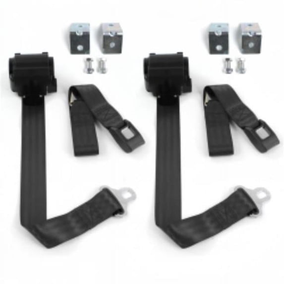 SafeTboy 692860 Ford Bronco 1966-1977 Standard 2 Point Black Retractable Bucket Seat Belt Kit with Bracketry - 2 Belts