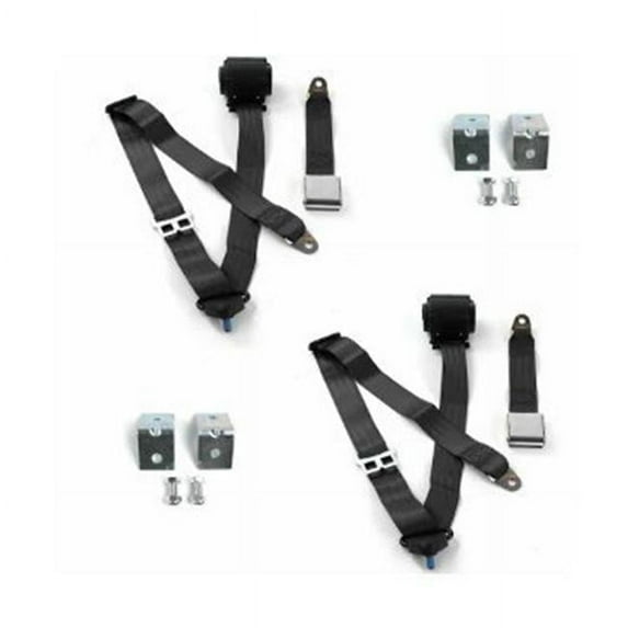 SafeTboy 694677 Airplane 2 Point Black Retractable Bucket Seat Belt Kit with Bracketry for 1948-1967 Frazer Nash - 2 Belts