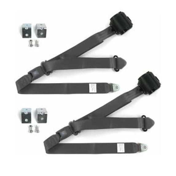 SafeTboy 697909 Standard 3 Point Burgundy Retractable Bucket Seat Belt Kit with Bracketry for 1967-1976 Ford Thunderbird - 2 Belts