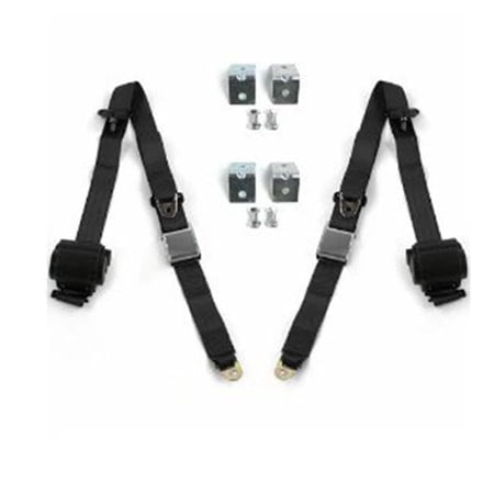 SafeTboy 698226 Airplane 3 Point Black Retractable Bucket Seat Belt Kit with Bracketry for 1933-1957 Nash Ambassador - 2 Belts