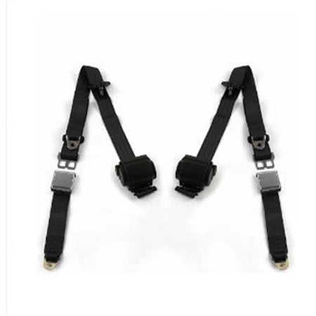 SafeTboy 698296 Airplane 3 Point Black Retractable Bucket Seat Belt Kit with Bracketry for 1949-1958 Buick Special - 2 Belts