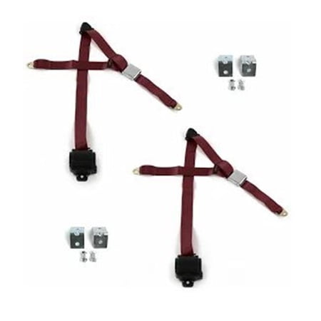 SafeTboy 699715 Airplane 3 Point Burgundy Retractable Bucket Seat Belt Kit with Bracketry for 1987-1996 Jeep Wrangler - 2 Belts