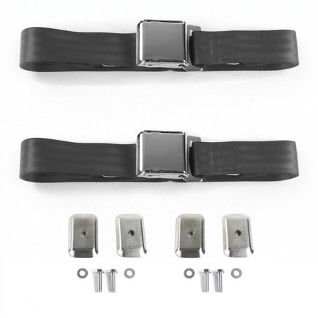 SafeTboy Airplane 2 Point Charcoal Lap Bench Seat Belt Kit with Bracketry for 1958 Chevy Impala - 3 Belts