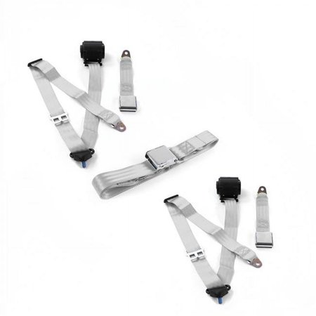 SafeTboy Airplane 3 Point Gray Retractable Bench Seat Belt Kit for 1928-1931 Ford Model A - 3 Belts