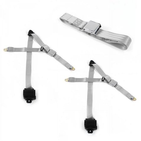SafeTboy Airplane 3 Point Gray Retractable Bench Seat Belt Kit for 1948-1967 Frazer Nash