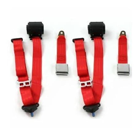 SafeTboy Airplane 3 Point Red Retractable Bucket Seat Belt Kit with Bracketry for 1958-1988 AMC - 2 Belts