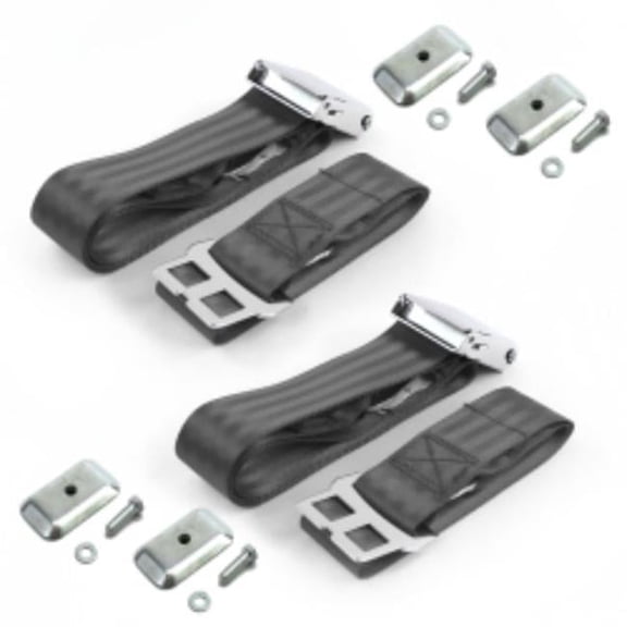 SafeTboy Buick Special 1949-1958 Airplane 2 Point Charcoal Lap Bucket Seat Belt Kit with Bracketry - 2 Belts