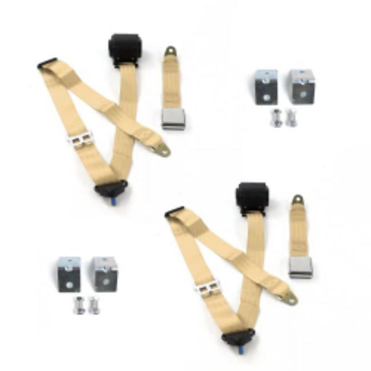 3-Point Retractable Seat Belt Kit For 1967-1972 Chevy Trucks - 2 Belts + Lap Belt, Tan