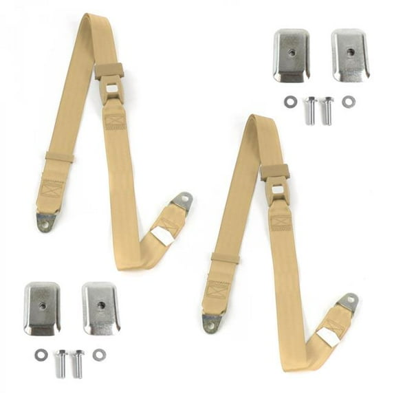 SafeTboy Chevy Corvette 1953-1962 Standard 2 Point Tan Lap Bucket Seat Belt Kit with Bracketry - 2 Belts